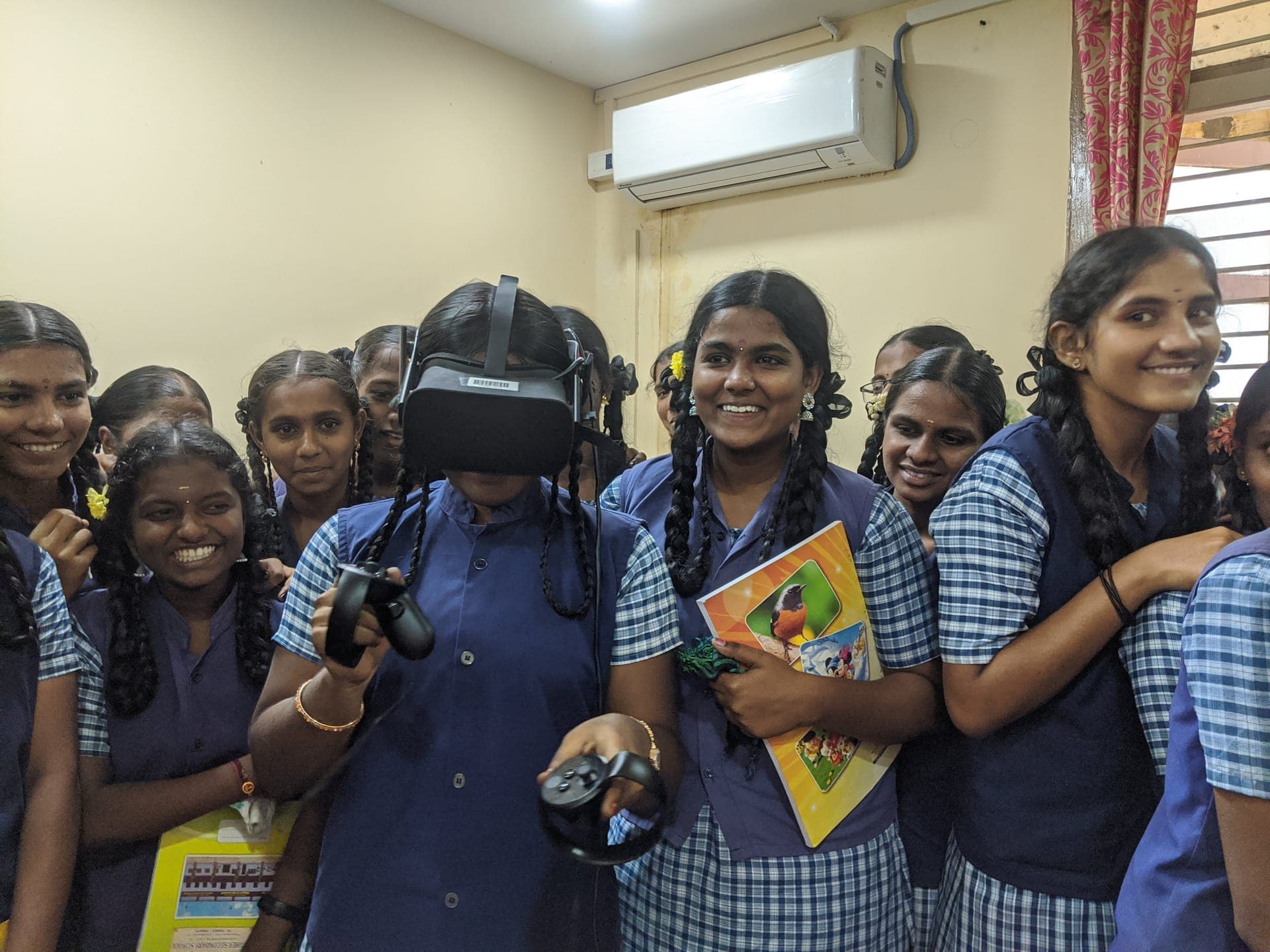 Students at government school trying VR for the first time